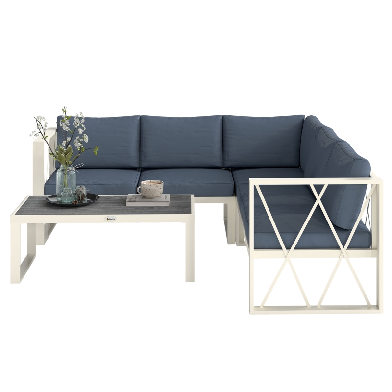 Best Four-Piece L Shaped Garden Furniture Set with 5-Level Adjustable Lounger - Grey - Image 10