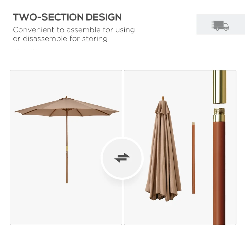 Best 3(m) Garden Umbrella Wooden Parasol 8 Ribs Bamboo Sun Shade Patio Outdoor Umbrella Canopy Khaki - Image 7