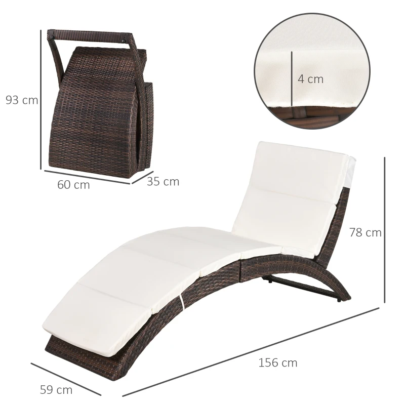 Best Outdoor Foldable PE Rattan Sun Lounger with Soft Padded Cushion, Ergonomic Curved Design Sun Bed for Garden, Balcony, Garden, Brown - Image 3