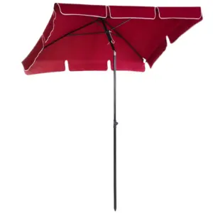 Best Garden Parasol Umbrella, Outdoor Market Table Umbrella with Ruffles & Aluminium Pole, Rectangular Tilting Parasol Sun Shade Canopy, 2 x 1.3m, Red