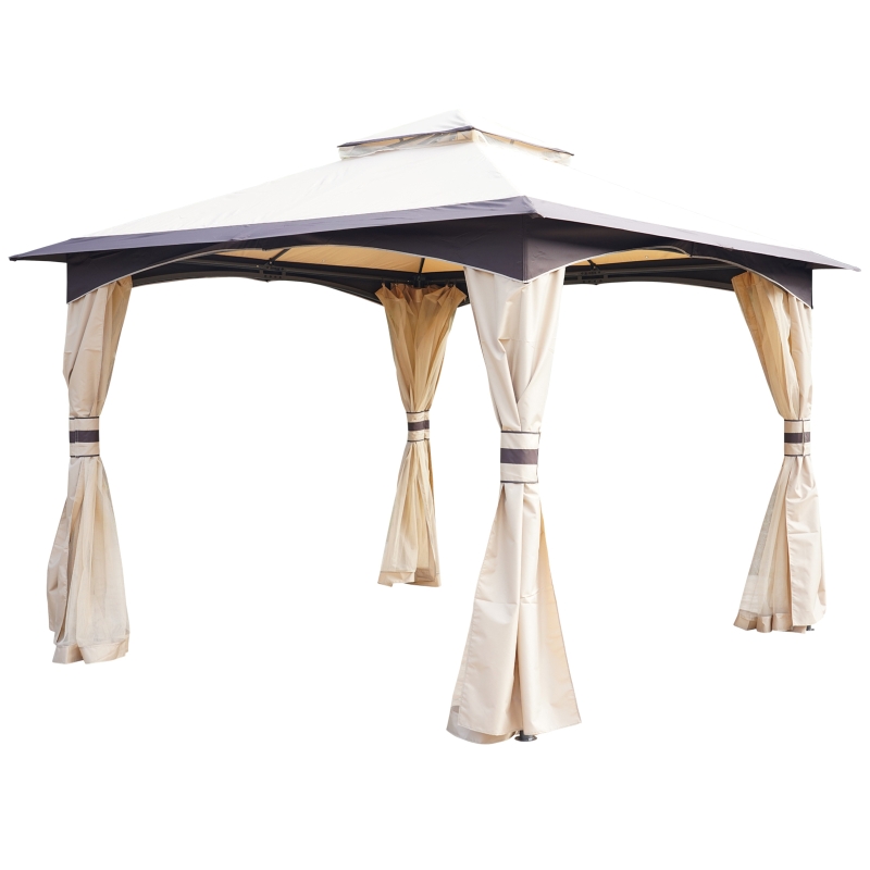 Best 3.2 x 3.2m Garden Gazebo, Double Roof Outdoor Gazebo Canopy Shelter with Netting, Solid Steel Frame for Garden, Lawn, Backyard and Deck - Image 11