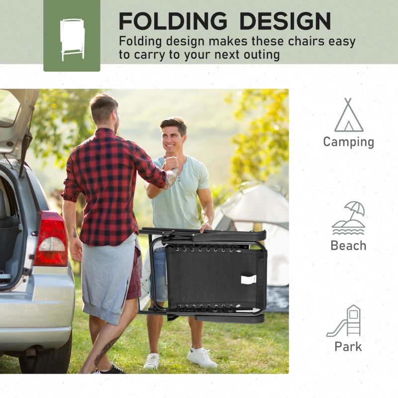 Best 6 Pcs Patio Folding Chair Set, Outdoor Portable Loungers for Camping Pool Beach Deck, Lawn w/ Armrest Steel Frame Black - Image 5