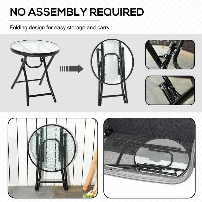Best Foldable Garden Table, Round Folding Table with Glass Tabletop and Safety Buckle for Patio, Garden, Outdoor, Indoor, Black - Image 4