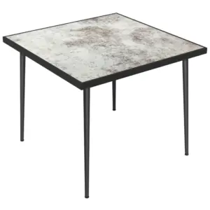 Best Square Garden Table, Outdoor Dining Table for 4 with Marble Effect Tempered Glass Top and Steel Frame for Patio, Grey
