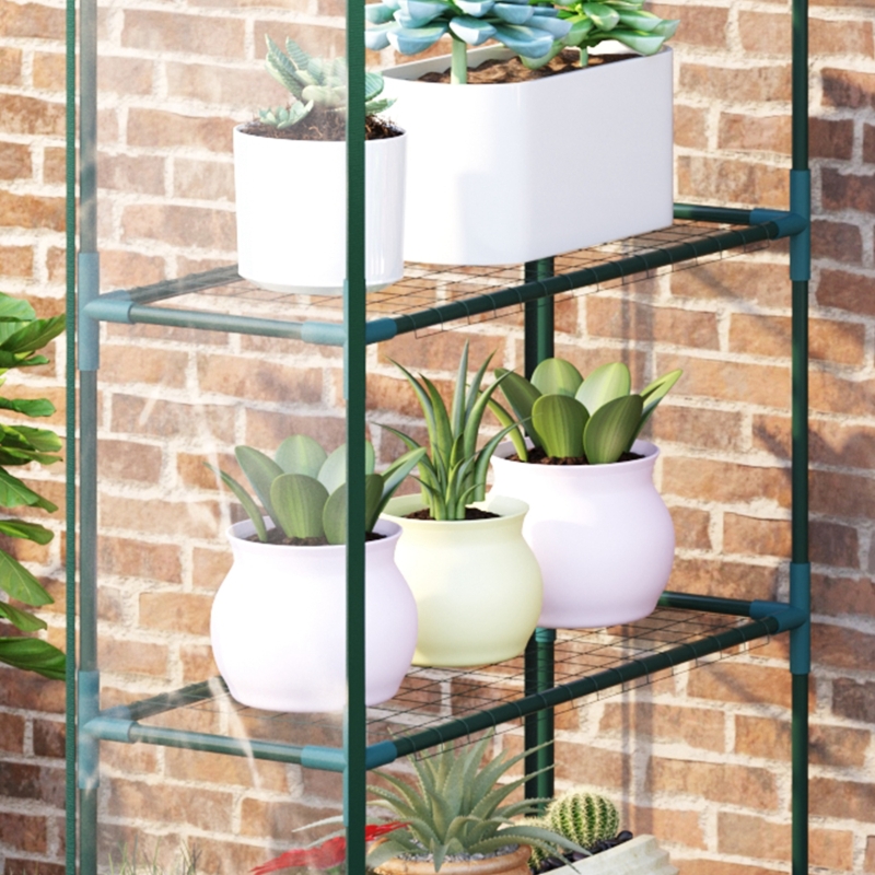 Best Walk in Greenhouse with 4-Tier 8 Shelves, Green House with Hemmed Cover, Roll-up Zipped Door, Steel Frame, 143 x 73 x 195cm - Image 9