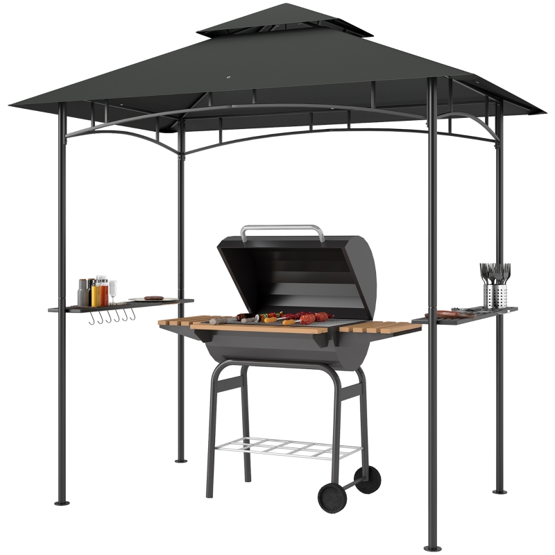 Best 8' x 5' Grill Gazebo, Double Tiered BBQ Gazebo Shelter Canopy with LED Lights, 2 Side Shelves, Hooks, Dark Grey - Image 11