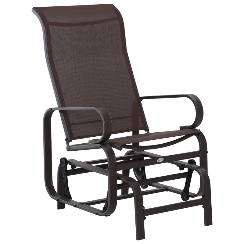 Best Outdoor Gliding Rocking Chair with Sturdy Metal Frame Garden Comfortable Swing Chair, Brown