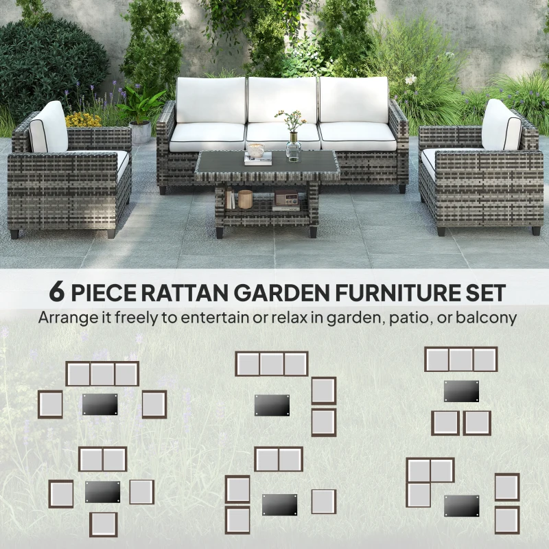 Best Six-Piece Modular Rattan Sofa Set - Light Grey - Image 4