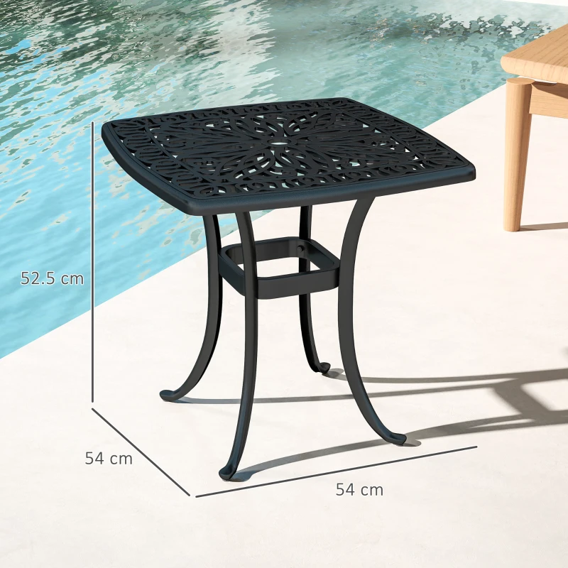 Best Outdoor Garden Table with 38mm Dia. Umbrella Hole, Cast Aluminium Patio End Table with Anti-slip Foot Pads for Garden, Patio, Balcony, 54 x 54cm, Black - Image 3