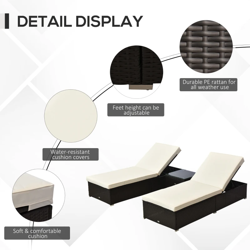 Best 2-Seater Rattan Lounger Set-Deep Coffee/Cream White - Image 4