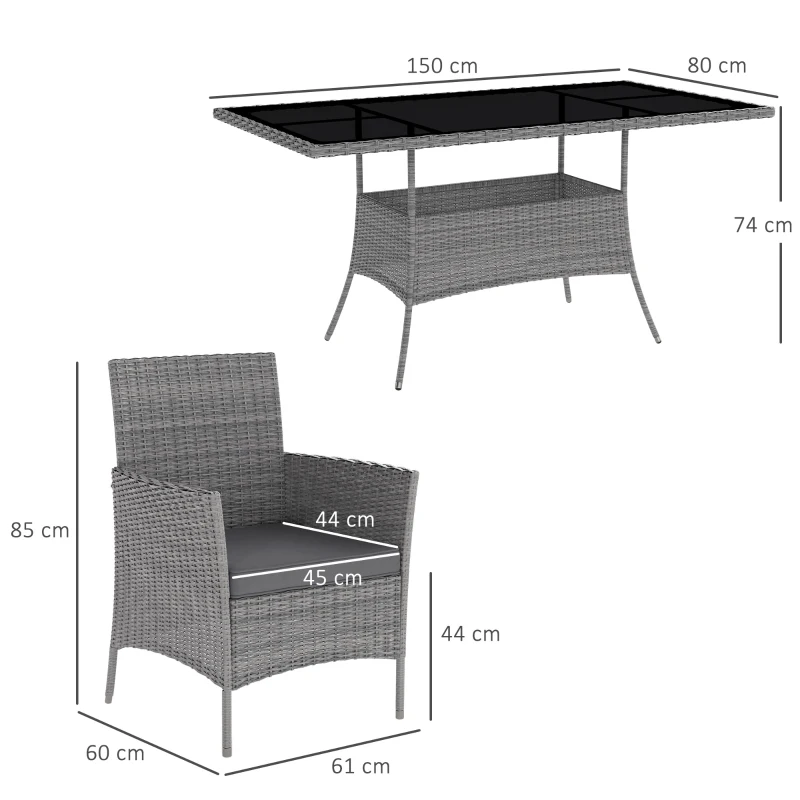 Best 7-Piece Rattan Garden Furniture Set with Cushions, 6 Seater Garden Table and Chairs, Rattan Dining Set with 6 Armchairs, Rectangular Glass Top Table, Charcoal Grey - Image 3