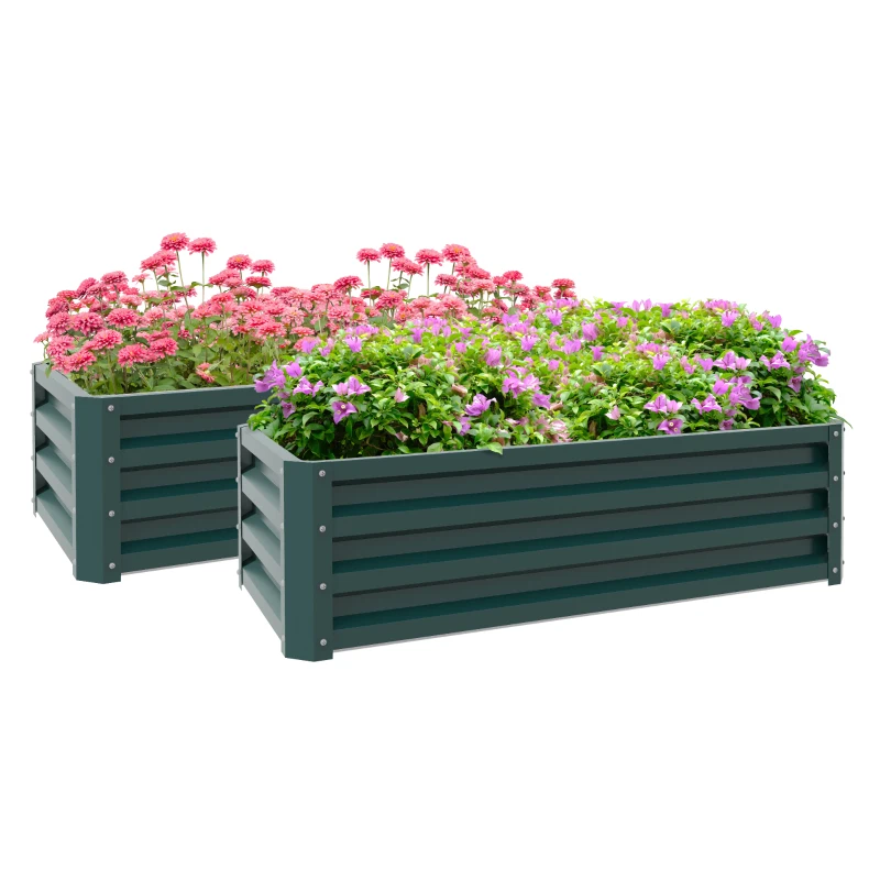 Best Steel Raised Beds for Garden, Outdoor Planter Box, Set of 2, for Flowers, Herbs and Vegetables, Green