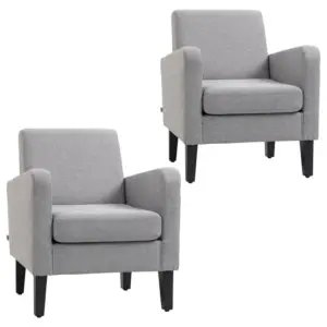 Best 2 Pieces Modern Armchairs with Rubber Wood Legs, Upholstered Accent Chairs, Single Sofa for Living Room, Bedroom, Light Grey