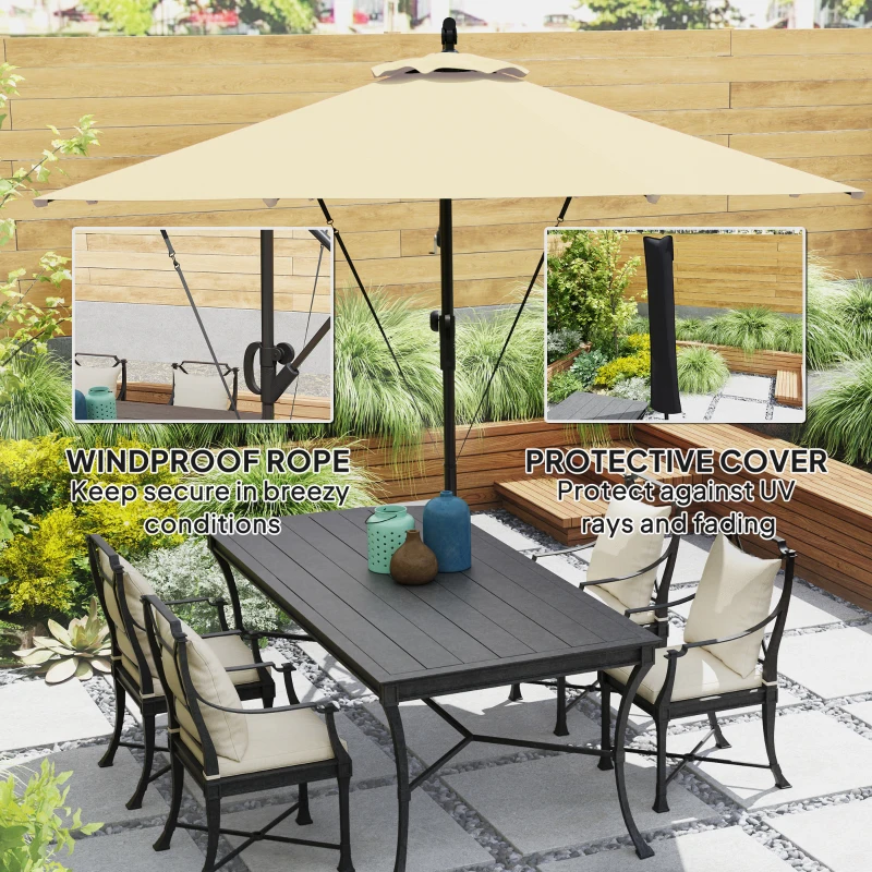 Best 3(m) Garden Cantilever Parasol with Cover and Wind Protection Strap, Round Overhanging Umbrella with Crank Handle and Tilt, Banana Patio Umbrella for Outdoor Sun Shade, UPF50+, Khaki - Image 4