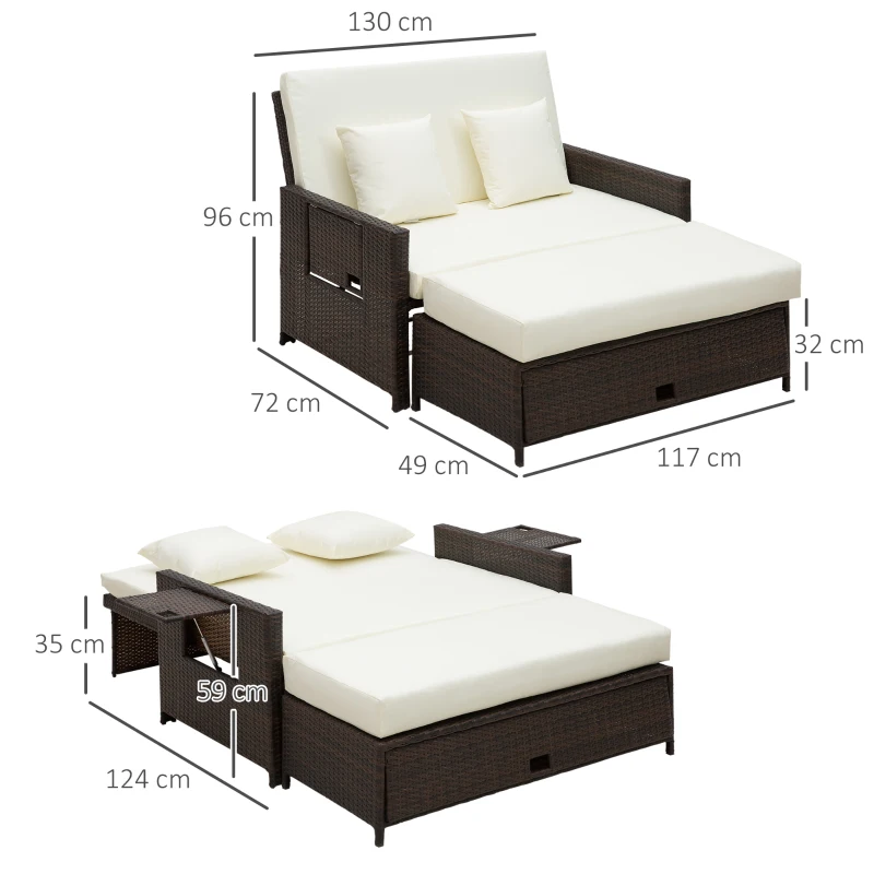 Best Rattan Sun Lounger 2 Seater Day Bed-Brown - Image 3