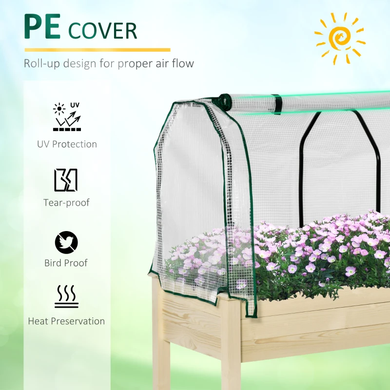 Best Raised Garden Bed Outdoor Elevated Wood Planter Box w/ PE Cover, Natural - Image 4