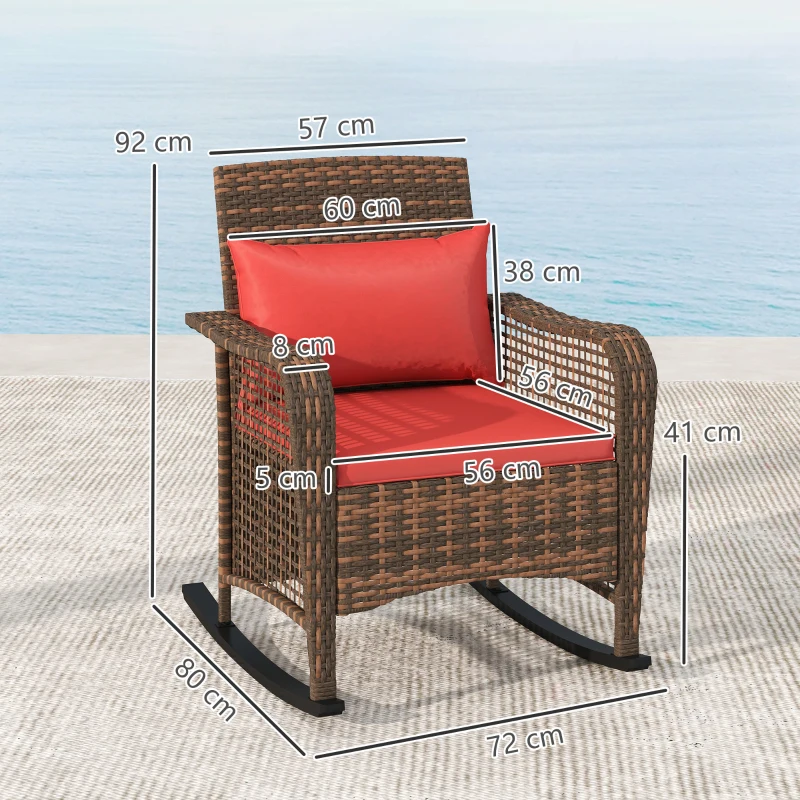 Best Garden Rocking Chair, Outdoor Rattan Rocker Lounge Chair with Seat and Back Cushions, Patio Armchair Seat with All-weather Wicker, Steel Frame for Porch Balcony, Red - Image 3