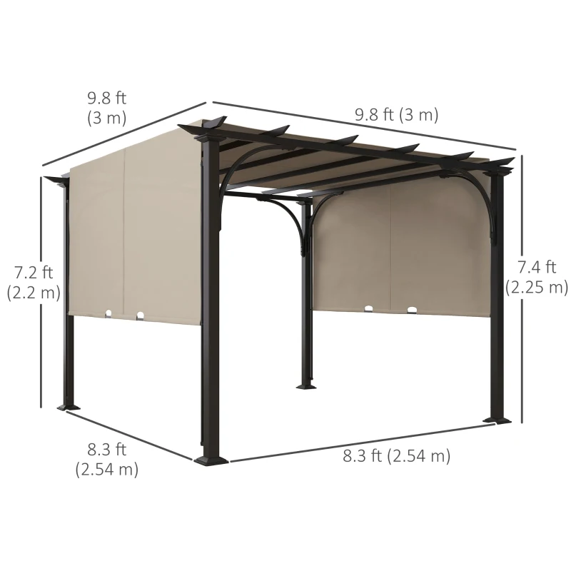 Best 3 x 3(m) Outdoor Pergola, Garden Pergola Gazebo with Adjustable Canopy, Beige - Image 3