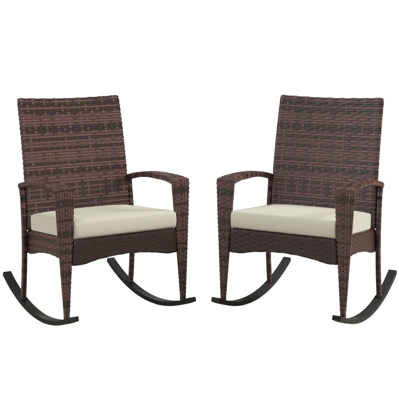 Best Outdoor PE Rattan Rocking Chair Set of 2, Garden Rocking Chair Set with Armrest and Cushion, Brown - Image 11