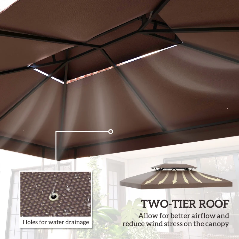 Best 3x4m Gazebo Canopy Replacement Cover, 2 Tier Top Roof UV Cover Garden Patio Outdoor Sun Awning Shelters, Brown (TOP COVER ONLY) - Image 4