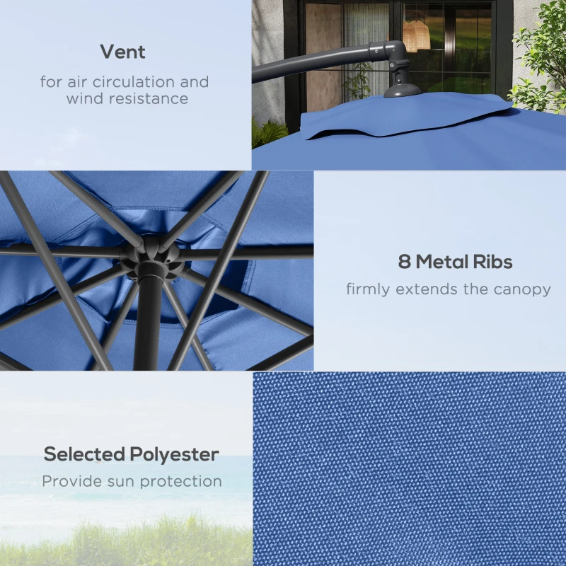 Best 3m Overhanging Parasol, with Base, Weights and Cover - Blue - Image 6