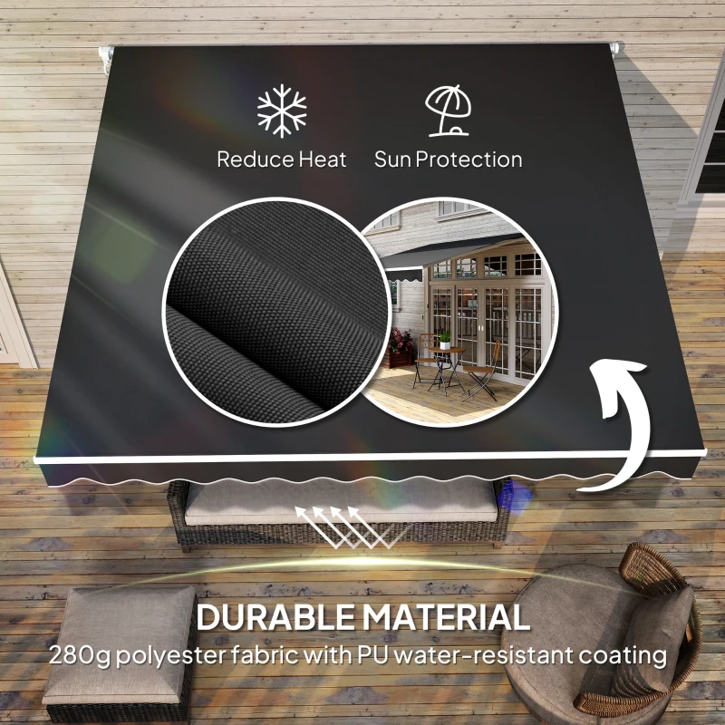 Best 3 x 2.5m Garden Patio Manual Awning, Retractable Canopy Sun Shade Shelter with Fittings and Crank Handle, Black - Image 4