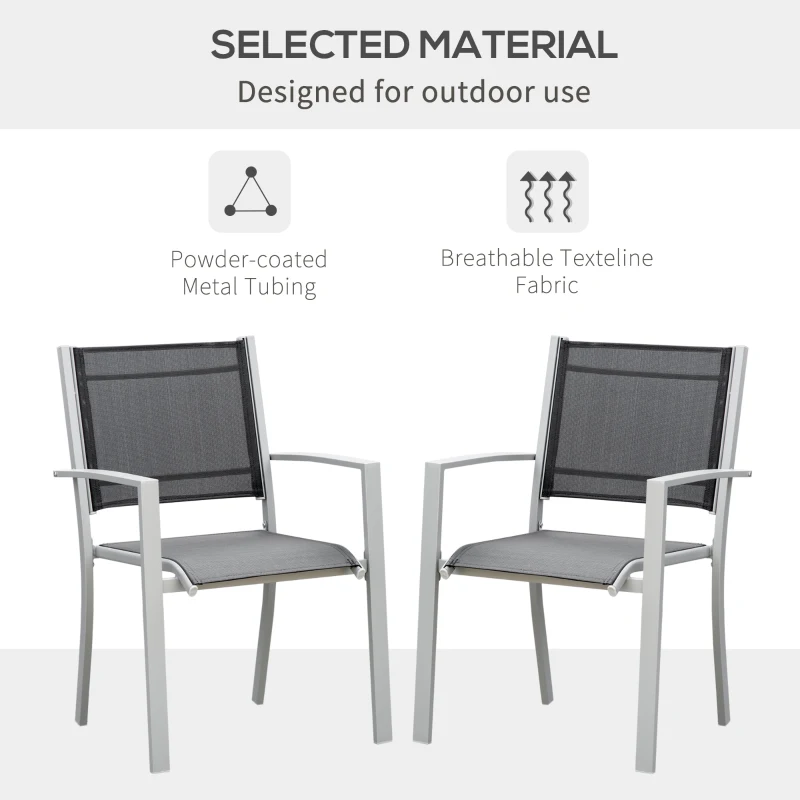 Best Garden Chairs Set Of 2 Outdoor Chairs with Steel Frame Texteline Seats for Dining Patio Balcony Grey and Black - Image 5