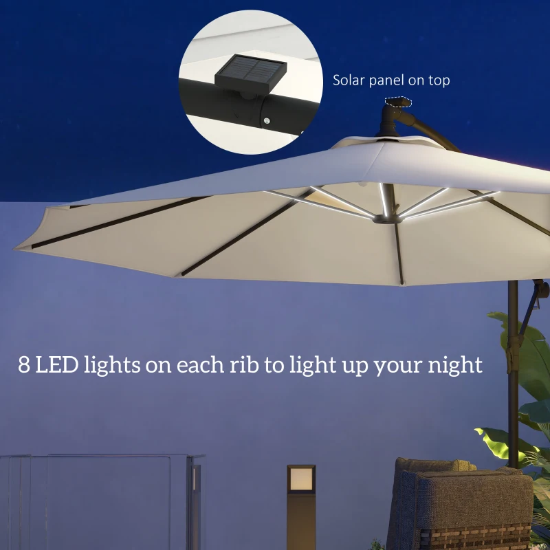 Best 3m Solar LED Light Offset Cantilever Parasol - Beige - Image 4