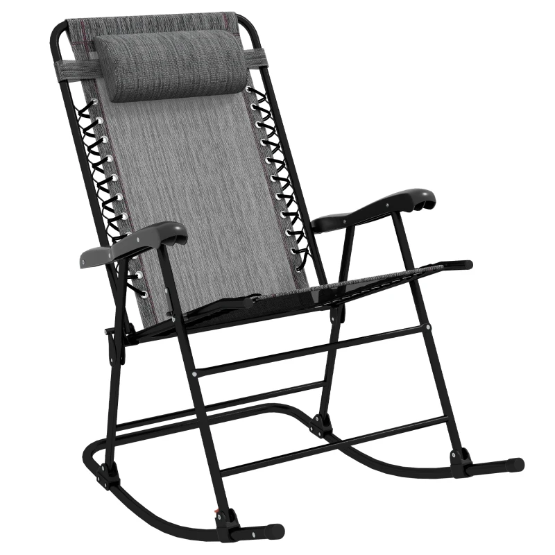 Best Folding Rocking Chair Outdoor Portable Zero Gravity Chair w/ Headrest Grey
