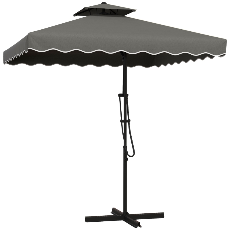 Best 2.5m Square Double Top Garden Parasol Cantilever Umbrella with Ruffles, Dark Grey - Image 11