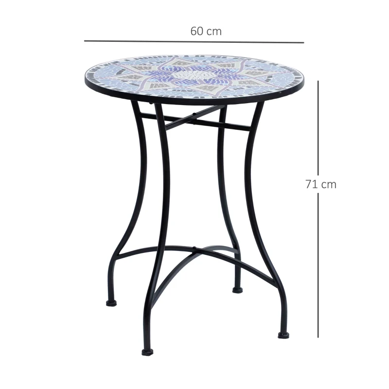 Best Outdoor Mosaic Round Garden Table, Patio Bistro Coffee Side Table with 60cm Ceramic Top for Garden, Blue and White - Image 3