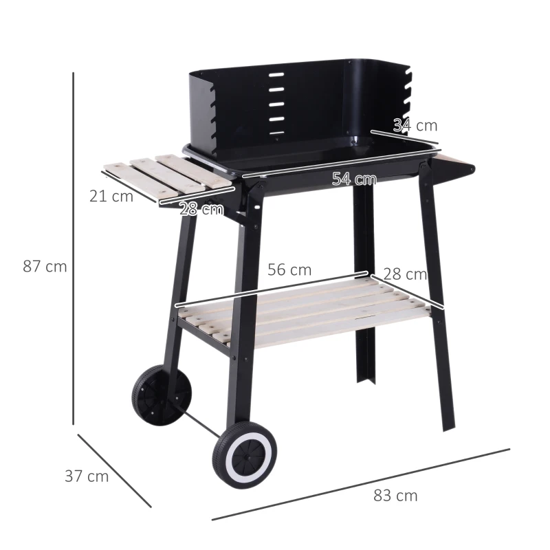 Best Trolley Charcoal BBQ Barbecue Grill Outdoor Patio Garden Heating Smoker with Side Trays Storage Shelf and Wheels - Image 3