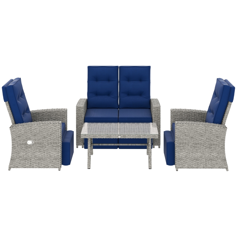 Best 4 Piece Rattan Garden Furniture Set Outdoor Sofa Sectional Set with Glass Top Table for Poolside, Navy Blue - Image 11