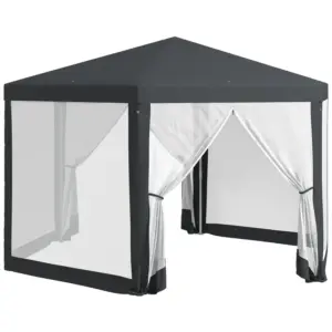 Best 4M Hexagon Gazebo, Netting Party Tent, Patio Canopy Outdoor Event Shelter for Activities, Shade Resistant, Dark Grey