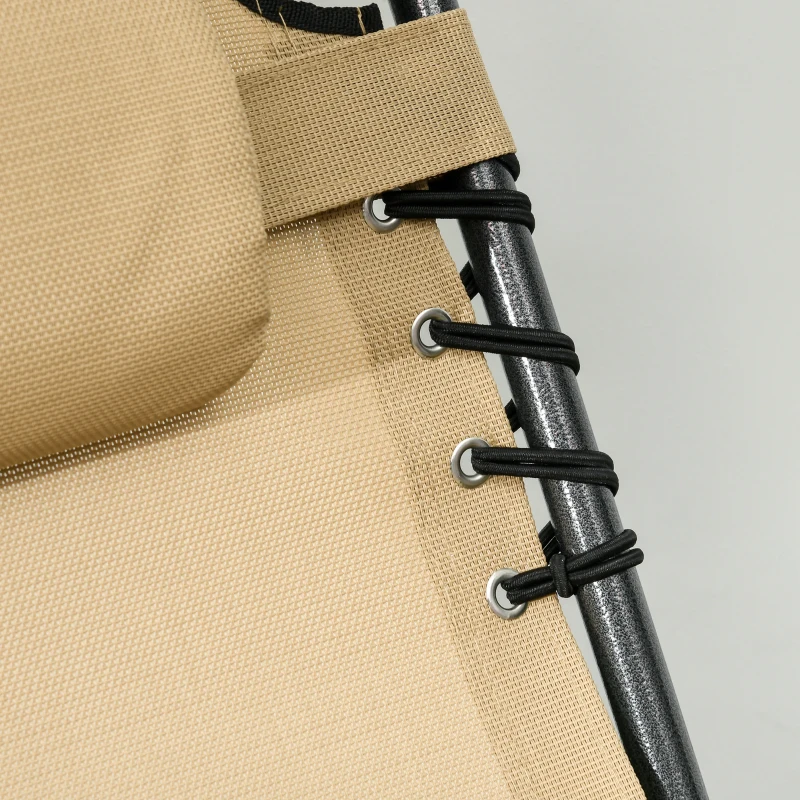 Best Folding Sun Lounge with 5-level Reclining Back, Outdoor Tanning Chair with Reading Hole, Outdoor Sun Lounge with Side Pocket, Headrest, for Beach, Yard, Patio, Beige - Image 8