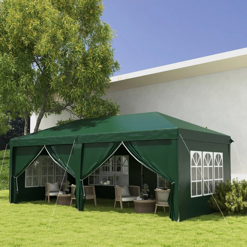 Best 3 x 6m Pop-Up Gazebo, with Curtain Walls and Windows - Dark Green - Image 2