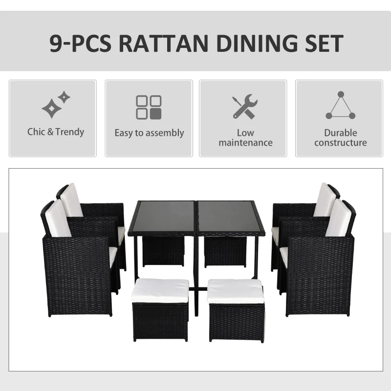 Best 8 Seater Rattan Cube Garden Furniture Set, Rattan Dining Set with Cushions, Outdoor Dining Table and Chairs with 4 Armchairs, 4 Stools, Square Glass Top Table, Black - Image 4