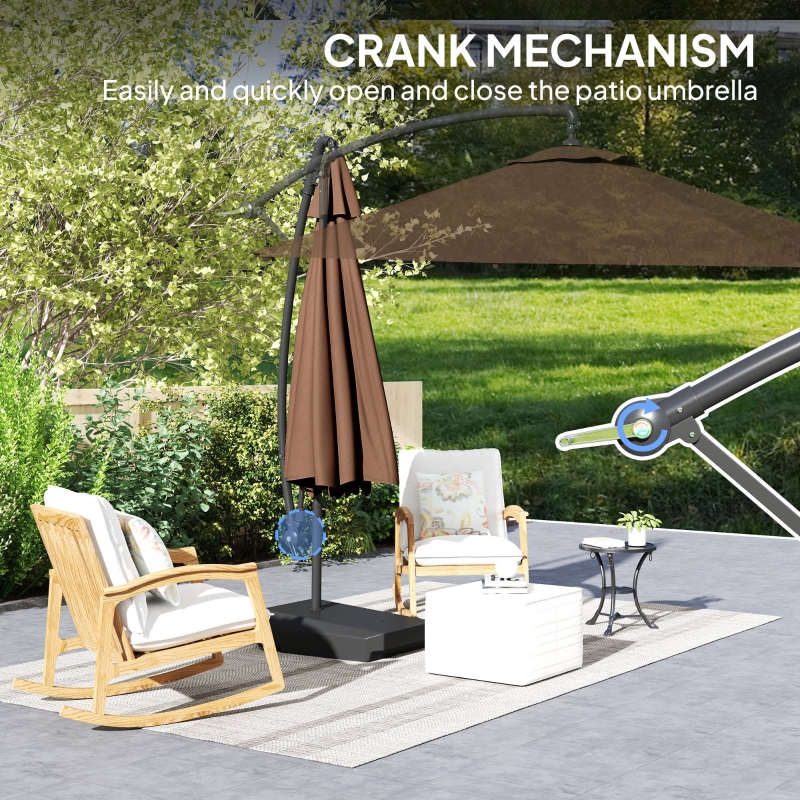 Best 3(m) Garden Cantilever Parasol with Fillable Base, Wind Protection Strap, Cover, Round Banana Hanging Umbrella with Crank Handle and Tilt, Patio Umbrella for Outdoor Sun Shade, UPF50+, Brown - Image 9