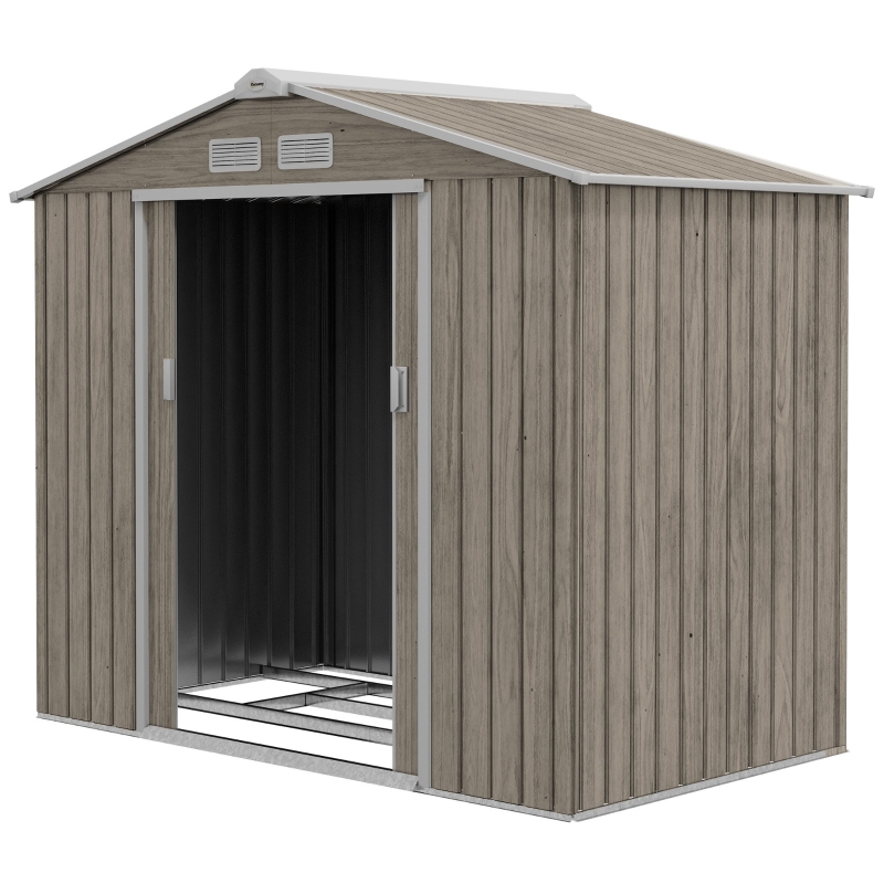 Best 7 x 4ft Metal Garden Storage Shed with Vents, Floor Foundation Kit and Lockable Double Doors, Light Brown - Image 12