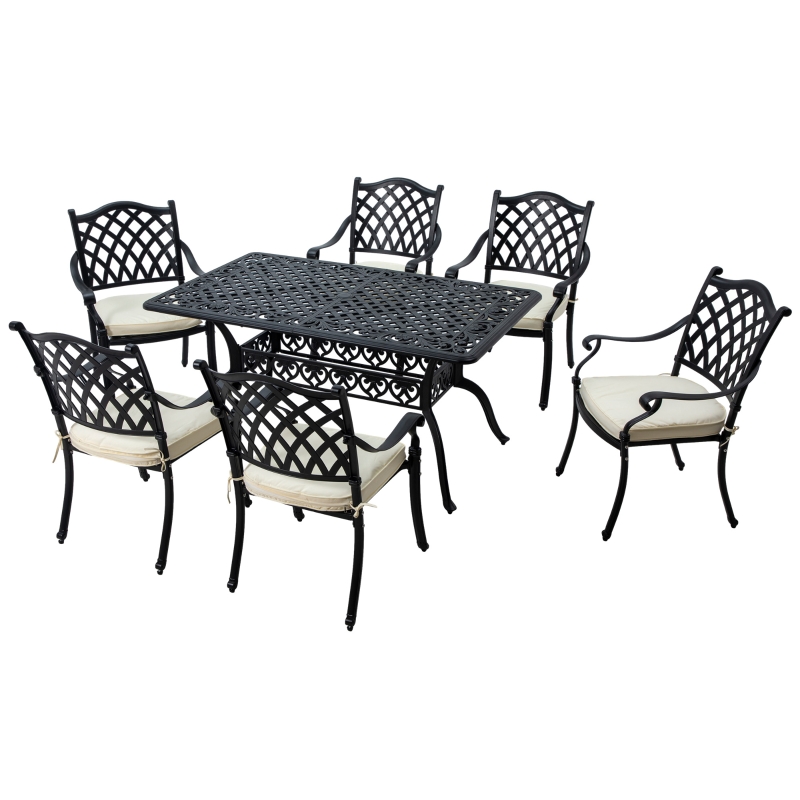Best 7 Pieces Aluminium Patio Dining Set with Umbrella Hole Black - Image 11
