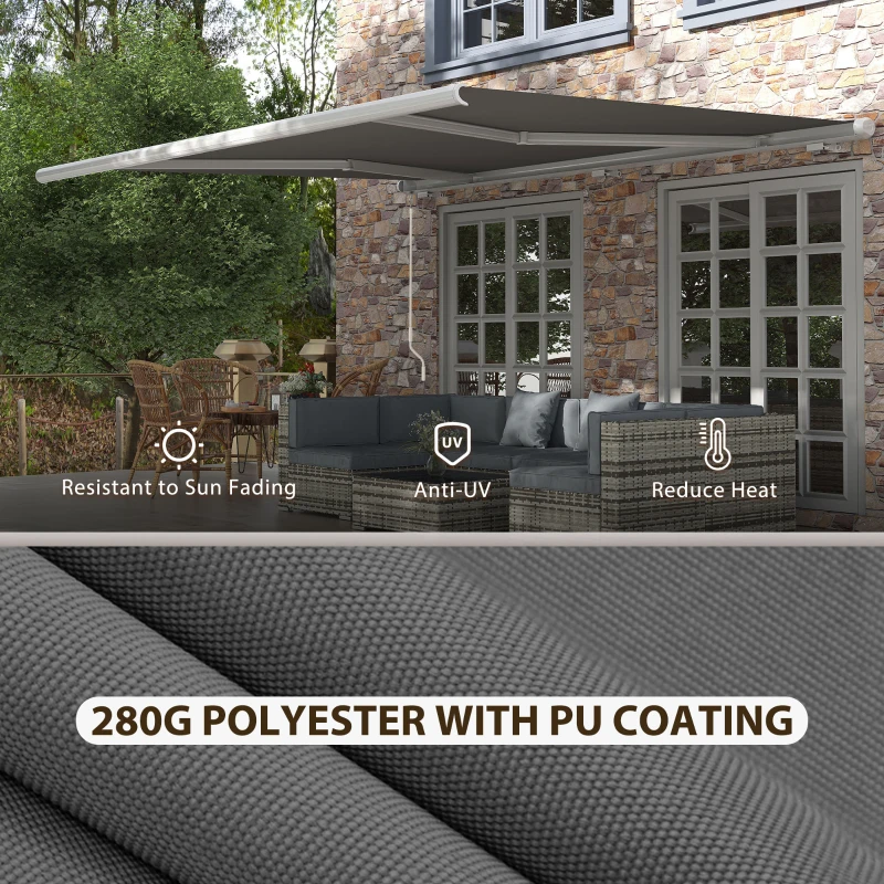 Best 4x3m Full Cassette Electric/Manual Retractable Awning with LED Light and Remote Controller, Sun Canopies for Patio Door Window, Grey - Image 7