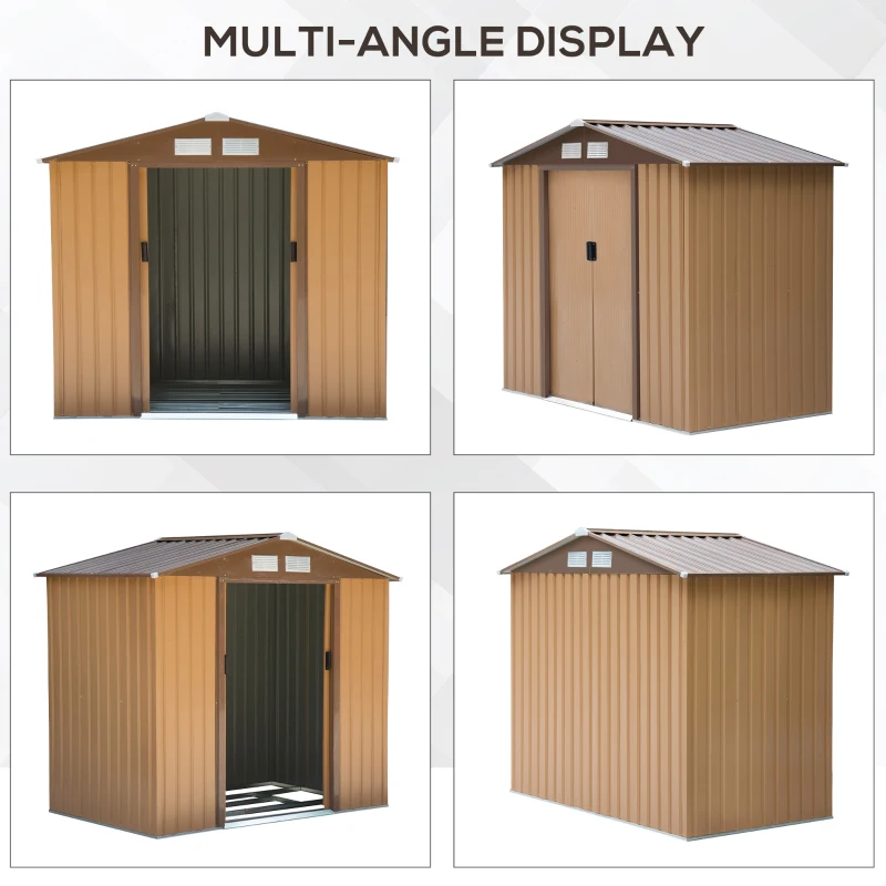 Best 7 x 4ft Lockable Metal Garden Tool Storage Shed Storage - Light Brown - Image 7