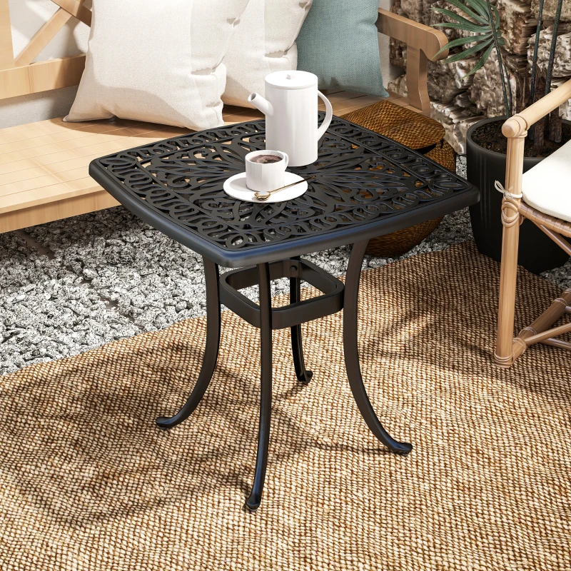 Best Outdoor Garden Table with 38mm Dia. Umbrella Hole, Cast Aluminium Patio End Table with Anti-slip Foot Pads for Garden, Patio, Balcony, 54 x 54cm, Black - Image 7