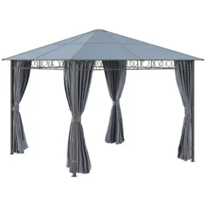 Best 3 x 3(m) Hardtop Gazebo Canopy with Polycarbonate Roof, Permanent Pavilion Garden Gazebo with Curtains for Patio, Deck, Grey