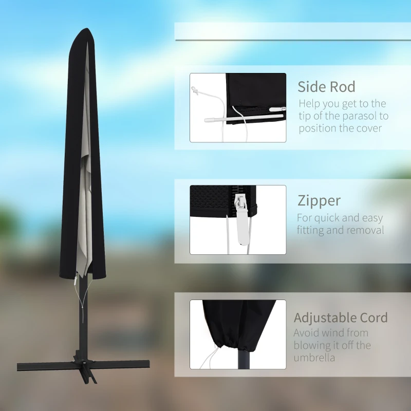 Best Garden Parasol Cover, Outdoor Patio Umbrella Protector Weatherproof Garden Patio with Rod, Zipper for 2-4m Parasol, Φ60 x 160cm, Black - Image 5