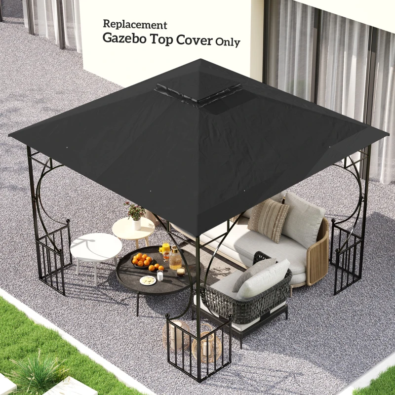 Best 3x3(m) Replacement Gazebo Canopy, Double Tier Roof Top for Garden, Patio, Outdoor, Black (TOP ONLY) - Image 7