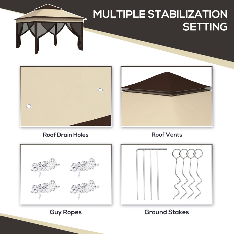 Best 3 x 3(m) Pop Up Gazebo, Height Adjustable Instant Event Shelter with Netting and Carrying Bag, Beige - Image 6