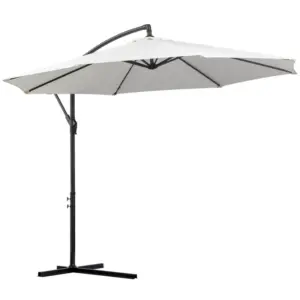 Best 3m Banana Umbrella Parasol, Offset Cantilever Parasol Umbrella with Cross Base, Cream White