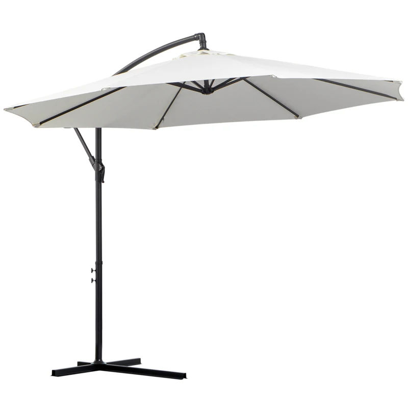 Best 3m Banana Umbrella Parasol, Offset Cantilever Parasol Umbrella with Cross Base, Cream White