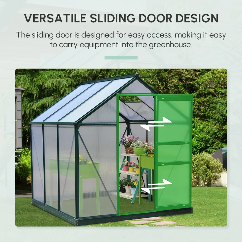 Best 6 x 6ft Polycarbonate Greenhouse, Large Walk-In Green House with Slide Door and Window, Garden Plants Grow House with Aluminium Frame and Foundation, Dark Green - Image 7